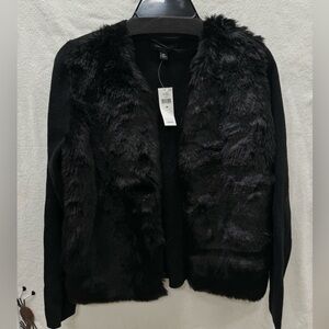 NWT - Banana Republic Black Cardigan Style Sweater with Faux Fur Front